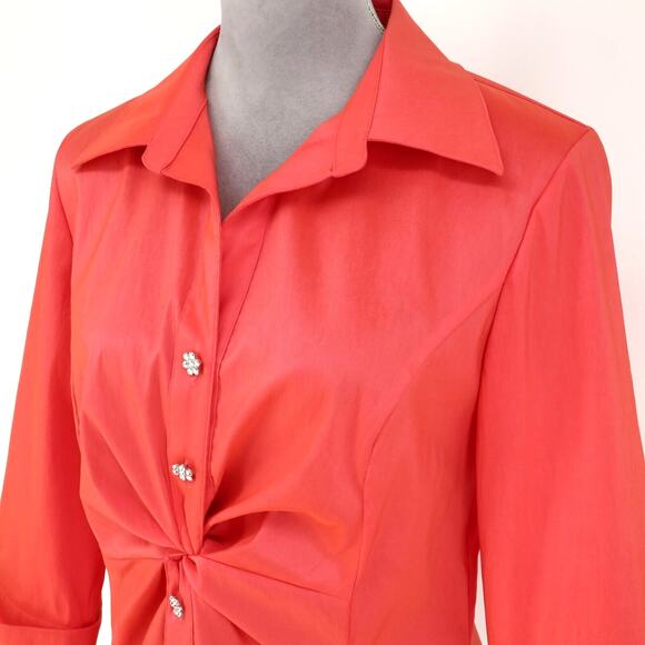 Jackie Jon Top Womens 10 Orange Ruched Front Rhinestone Buttons Back Zip Formal - Picture 8 of 13